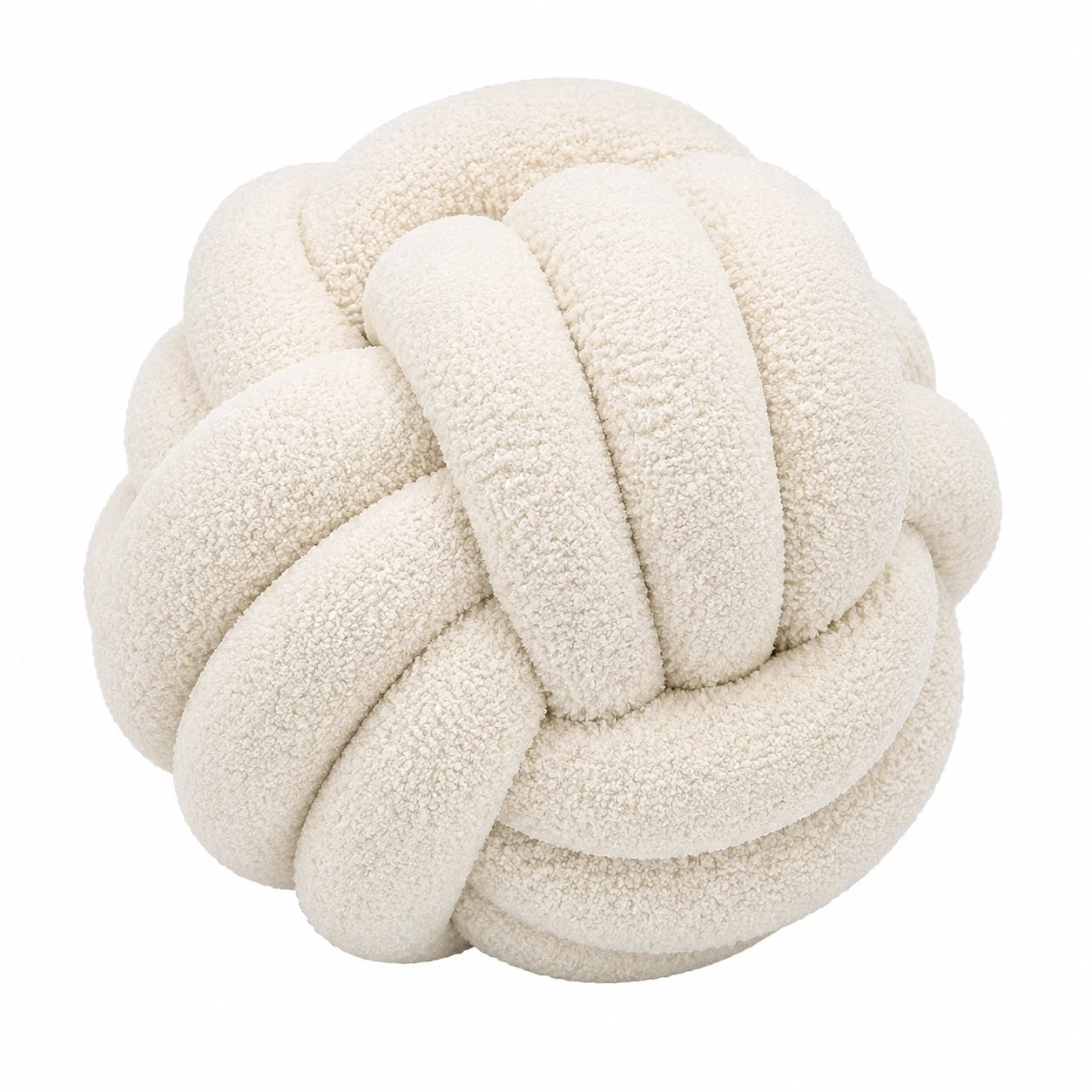 Cuscino decorativo annodato 30 cm in tessuto bouclé color panna