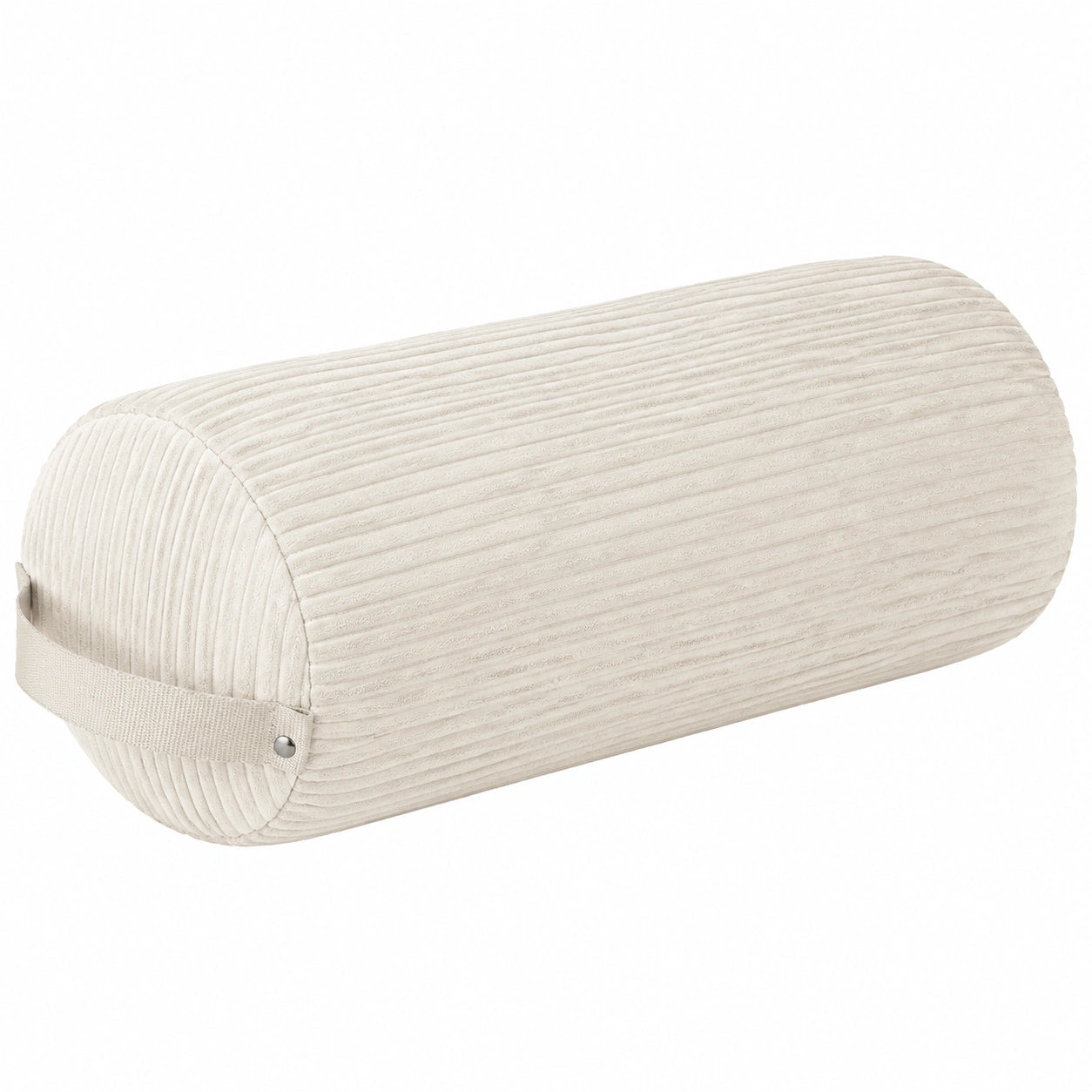 Cuscino cilindrico 45 cm 20 cm in tessuto a coste color panna per riposo con maniglia