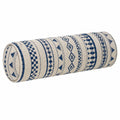 Cuscino cilindrico 18 x 45 cm in tessuto beige e blu con motivo geometrico - supporto decorativo