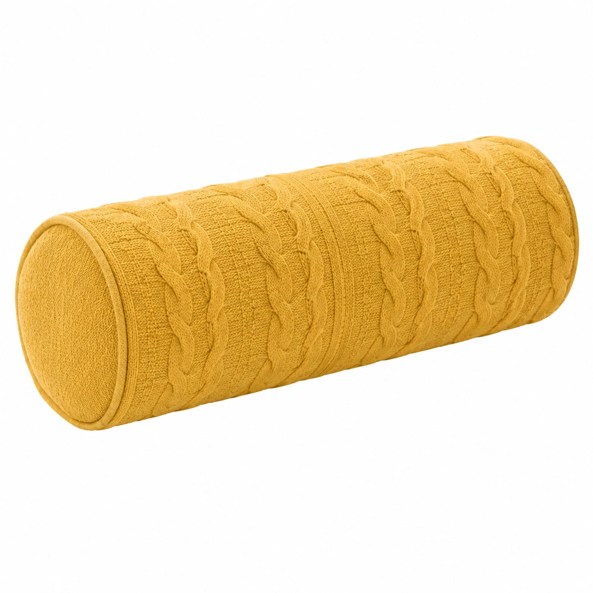 Cuscino cilindrico 20 x 50 cm in tessuto a maglia giallo per divano stile intrecciato