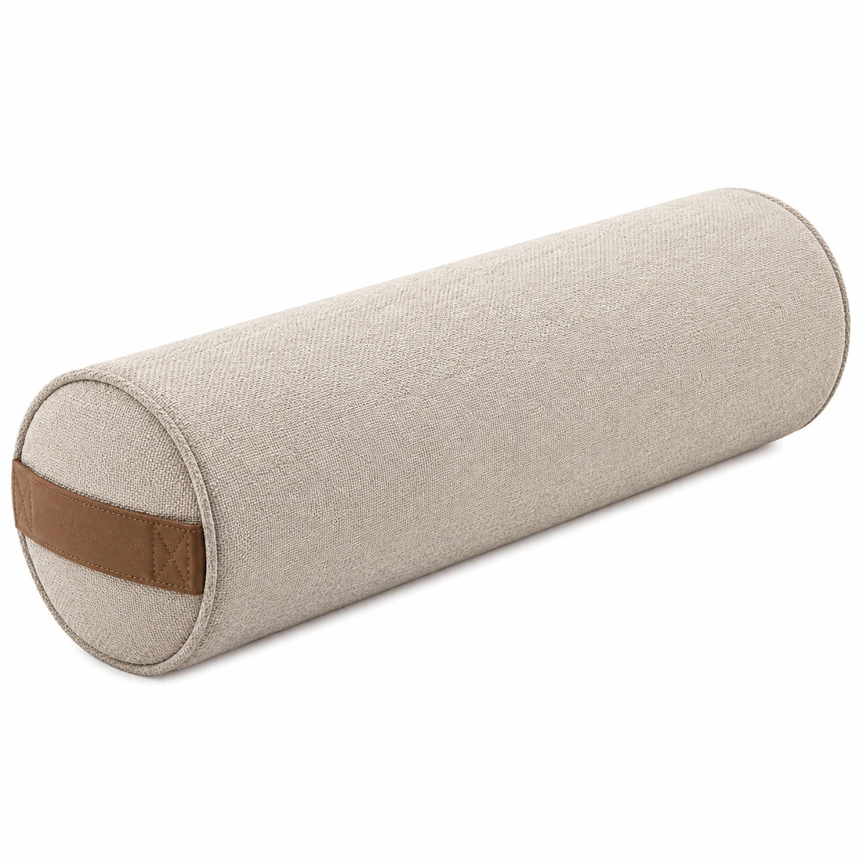 Cuscino cilindrico 50 x 18 cm in tessuto beige con maniglia marrone - supporto decorativo