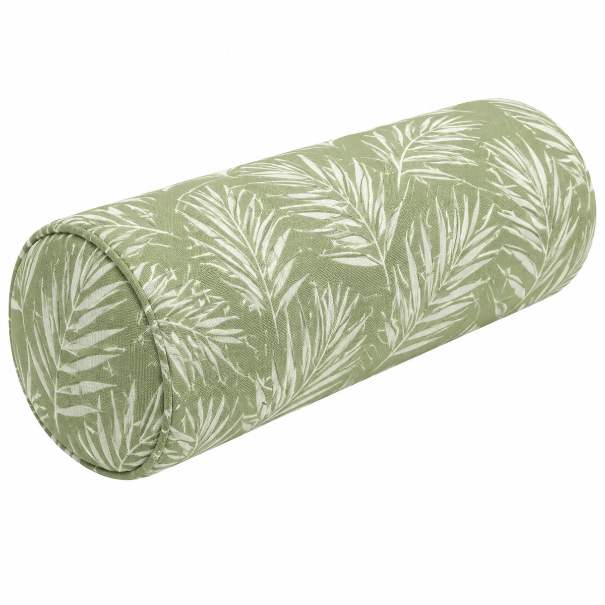 Cuscino cilindrico 20 x 50 cm in tessuto verde con foglie decorativo