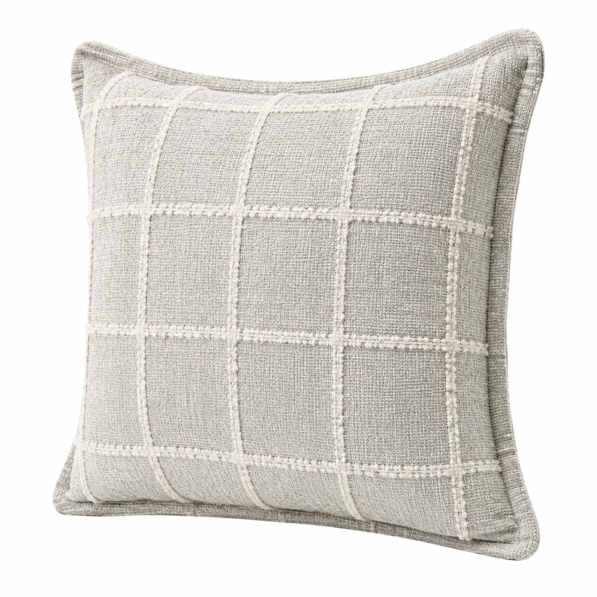 Cuscino decorativo quadrato 45 x 45 cm in tessuto grigio chiaro a griglia