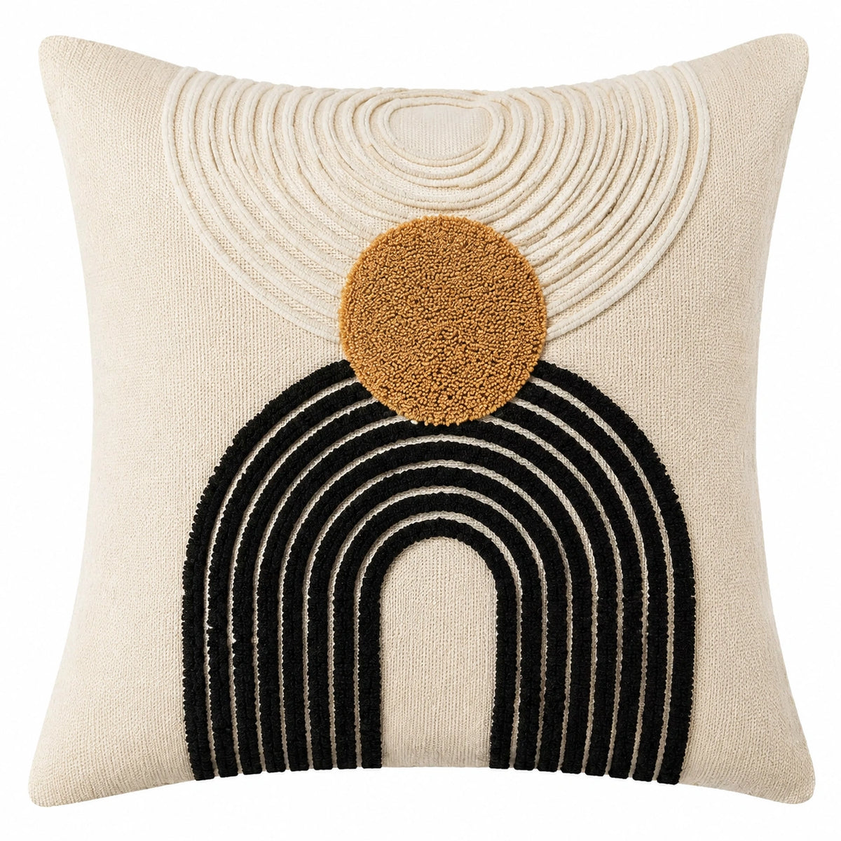 Cuscino decorativo quadrato 45 cm in tessuto beige nero e ocra con motivo geometrico