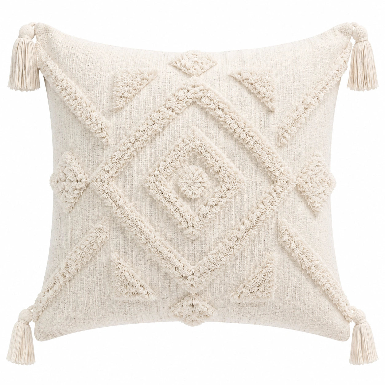 Cuscino decorativo 45 x 45 cm tessile crema con nappe stile boho