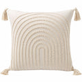 Cuscino decorativo quadrato 45 x 45 cm in tessuto avorio con nappe stile boho