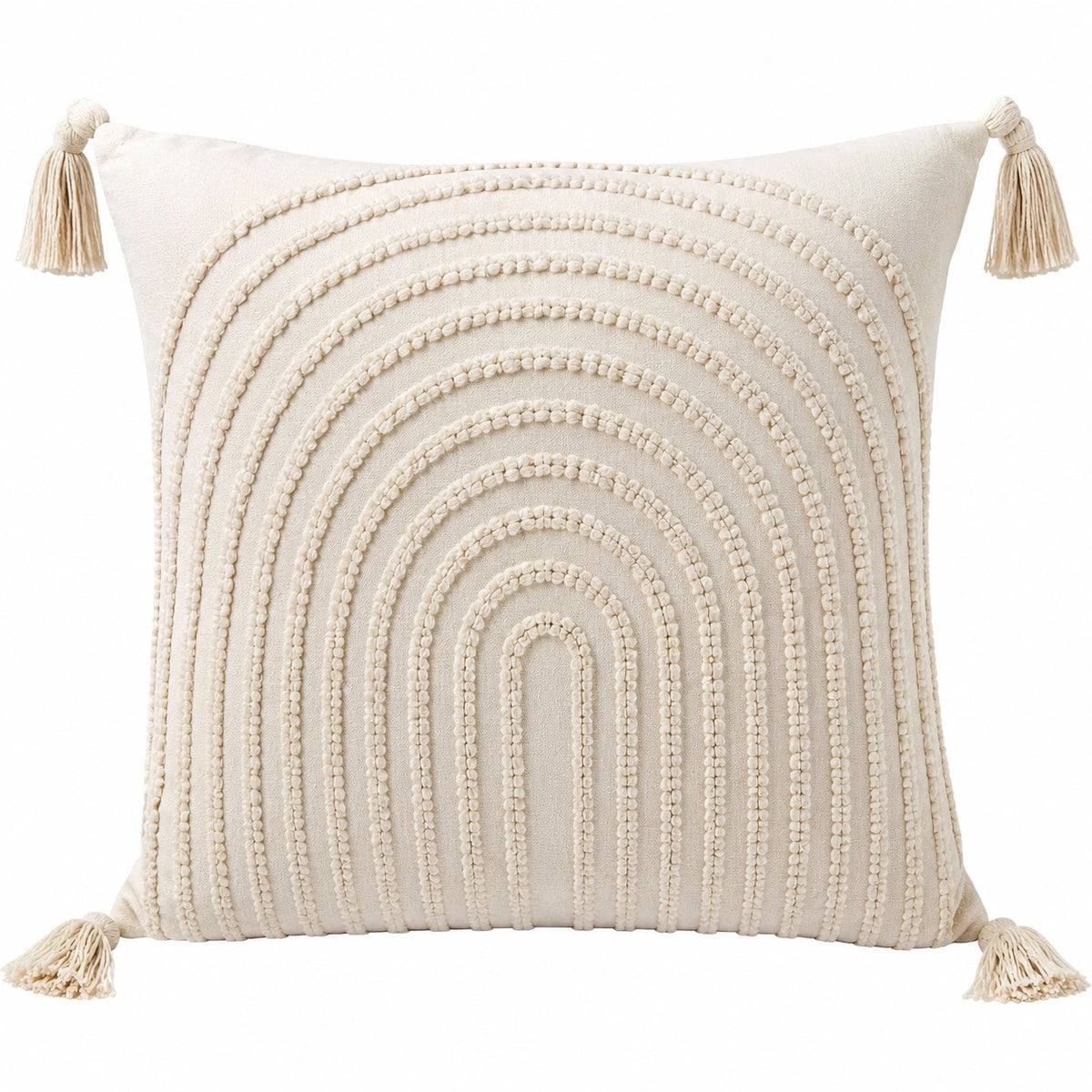 Cuscino decorativo quadrato 45 x 45 cm in tessuto avorio con nappe stile boho