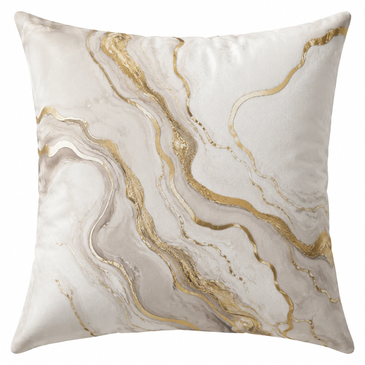 Cuscino decorativo quadrato 45 x 45 cm effetto marmo bianco oro in tessuto stile moderno