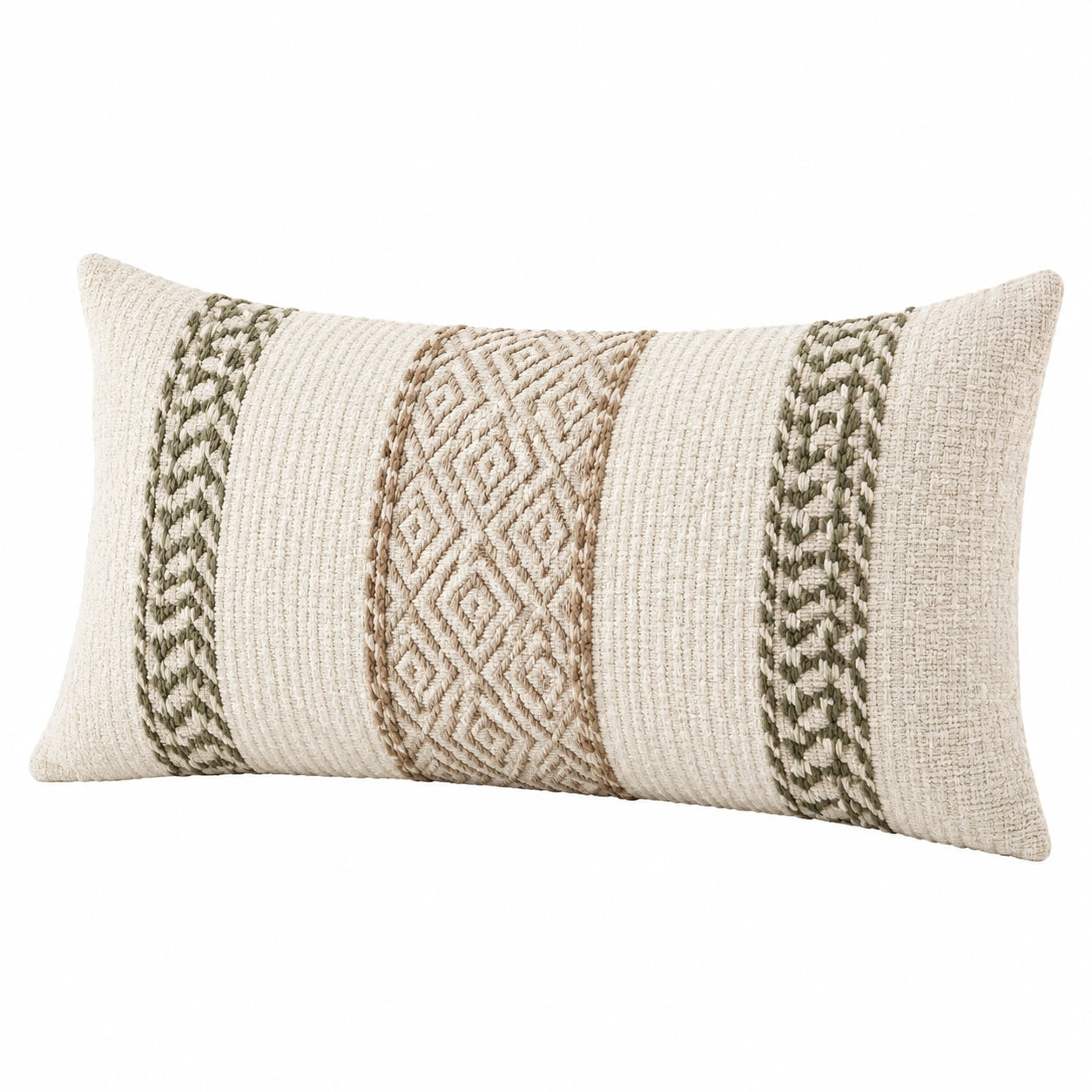 Cuscino rettangolare 50 x 30 cm in tessuto beige verde decorativo stile boho