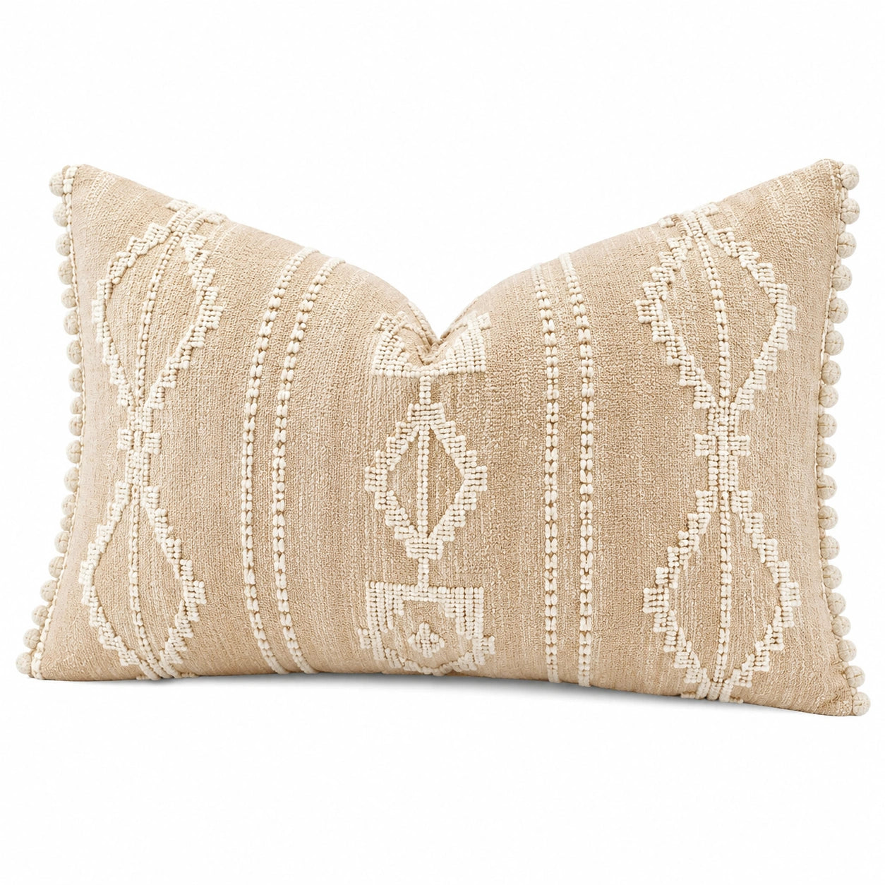 Cuscino decorativo rettangolare 50 x 30 cm in tessuto beige con motivo geometrico stile boho