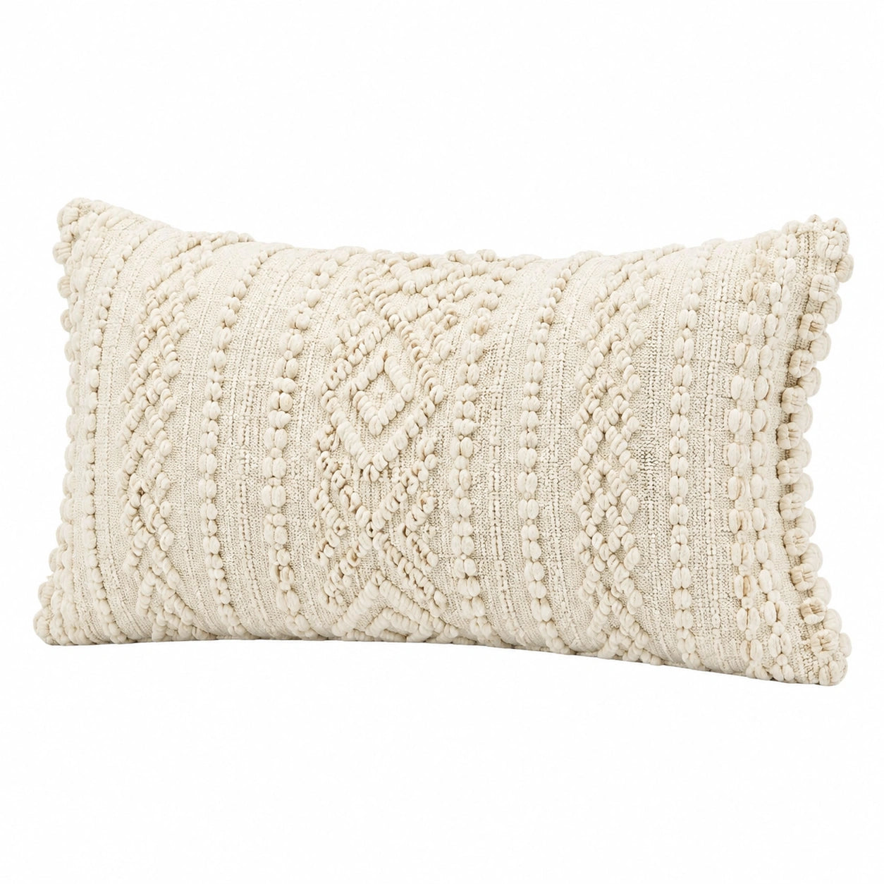 Cuscino decorativo rettangolare 50 x 30 cm in tessuto avorio con trama boho