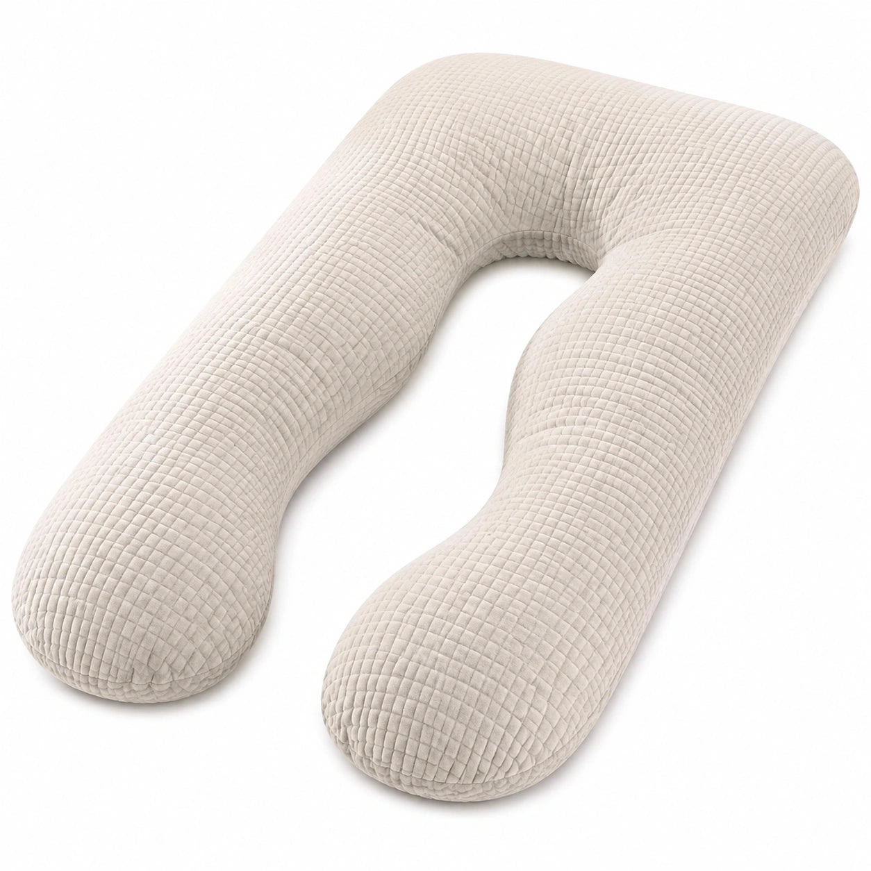 Cuscino gravidanza a U 130 cm in tessuto trapuntato beige - supporto per riposo