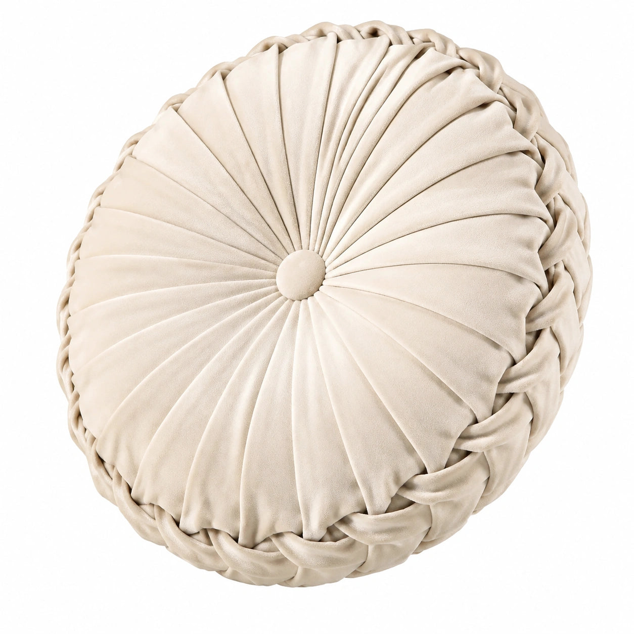 Cuscino decorativo rotondo diametro 45 cm in velluto beige stile plissettato