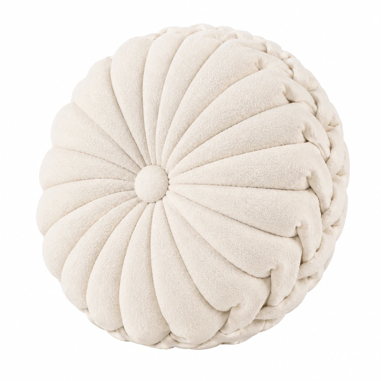 Cuscino decorativo rotondo 45 cm in tessuto bouclé avorio per divano stile floreale