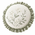 Cuscino decorativo rotondo 45 cm in tessuto beige e verde salvia con volant floreale