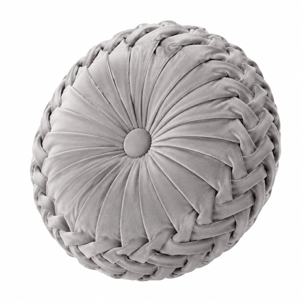 Cuscino decorativo rotondo 40 cm in velluto grigio con pieghe stile floreale